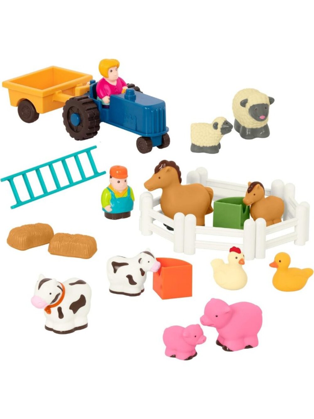 Farm Animal Play Set for Toddlers - 25 Animals, Fences, Tractor & Trailer